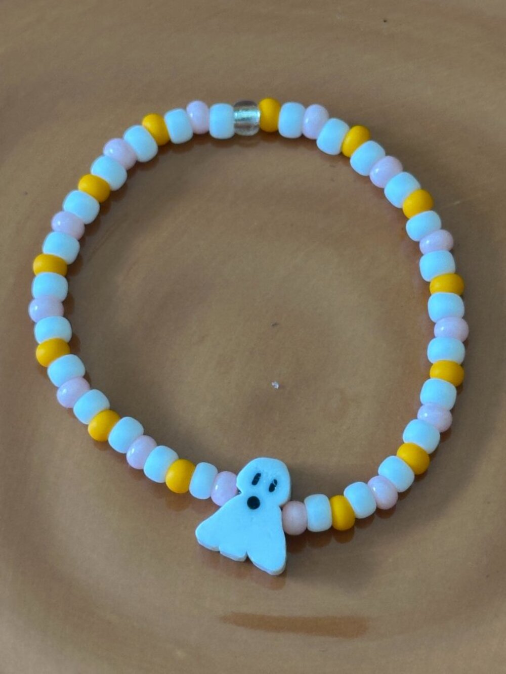 NEW Handmade Ghost Stretch Bracelet Glass & Polymer Clay Child & Adult Size